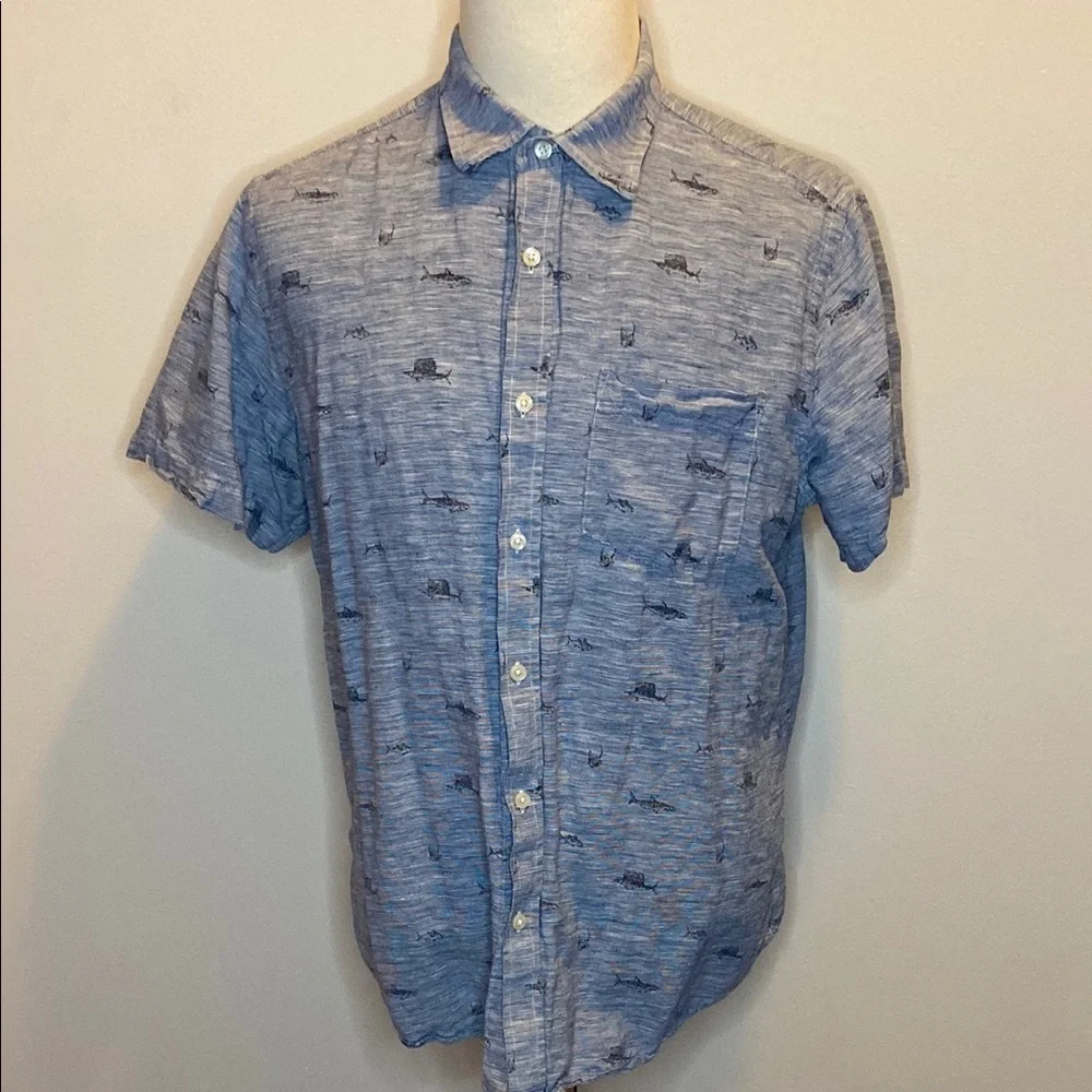 Banana Republic Sea Creature Print Linen Shirt in Blue (sz XL)